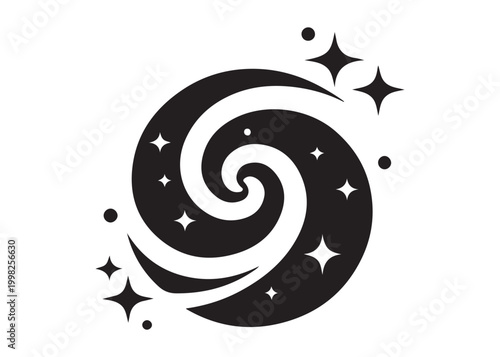 galaxy logo silhouette vector, sparkling galaxy logo silhouette vector illustration, celestial swirl logo silhouette, astronomical sparkle logo silhouette design on white background 