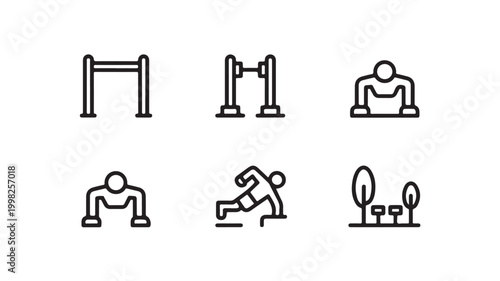 Black Line Icons Of People Exercising Outdoors For Fitness Concepts