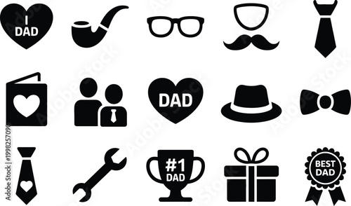 Black and white of dad-related symbols and father family