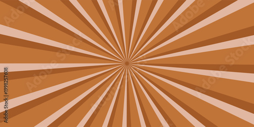 Retro banner with sun and rays in style of 70s. Sunburst, sunrise summer background. Sunbeam illustration, starburst geometric pattern. Vintage wallpaper