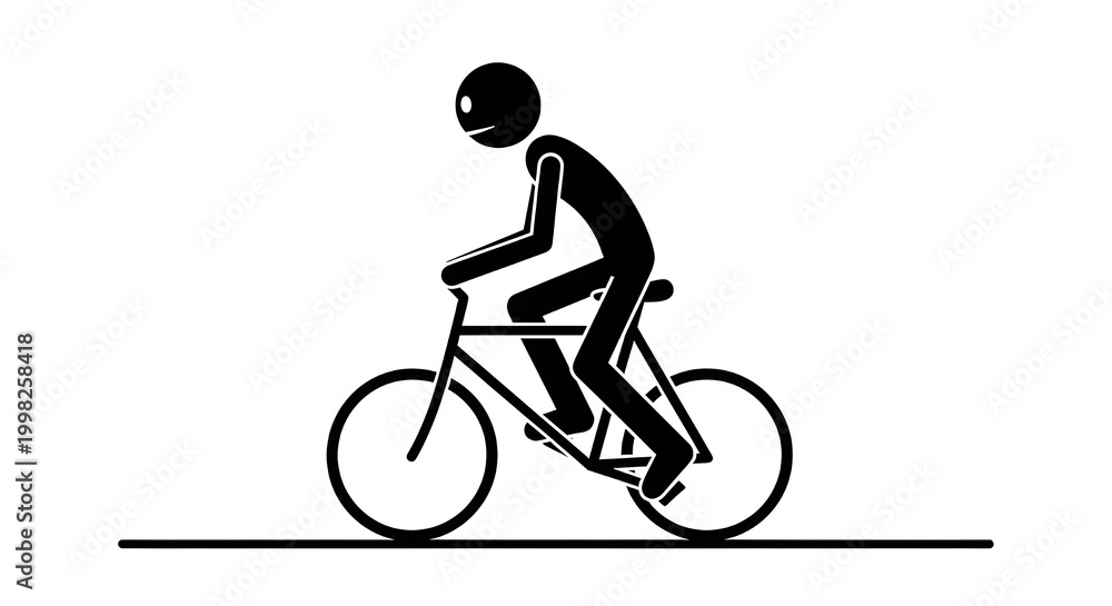 Obraz premium Cyclist riding bicycle in minimalist black and white line art illustration