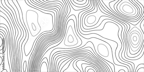 Vector topographic map contours illustration with wavy lines and shapes on white background for design and texture
