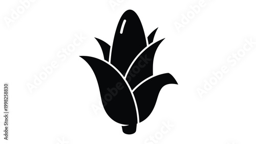 Simple black silhouette of a corn cob with husk a natural form silhouette