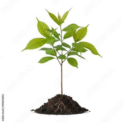 Young plant with green leaves growing in soil