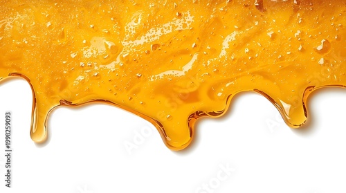 Dripping honey with glossy bubble texture isolated on white background, copy space