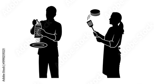 Cooking and dishwashing silhouette icon set, white background, vector Illustration