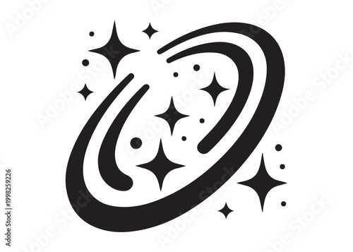 galaxy logo silhouette vector, sparkling galaxy logo silhouette vector illustration, celestial swirl logo silhouette, astronomical sparkle logo silhouette design on white background 