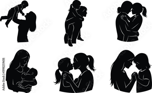 affection care infant child vector daughter silhouettes toddler family
