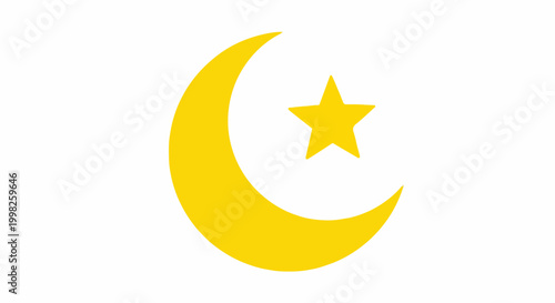 Bright yellow crescent moon and star graphic illustration design for celestial themes