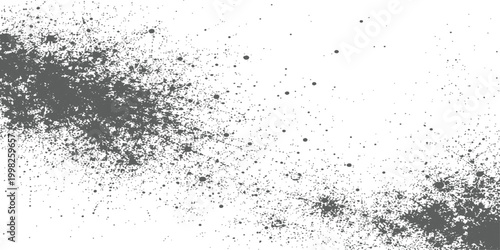 Black ink splatter background: abstract grunge texture with dense paint spray burst, scattered ink droplets and rough distressed white surface design