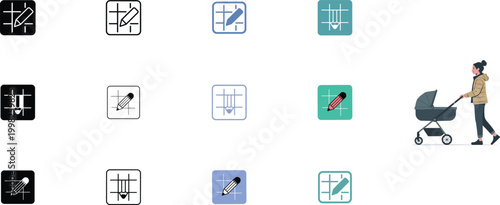 Crop tool icons set, image editing interface symbols, resize and adjust controls, modern UI elements collection – vector illustration
