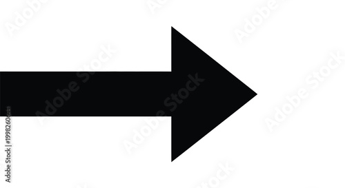 A bold black arrow vector illustration pointing clearly towards the right direction