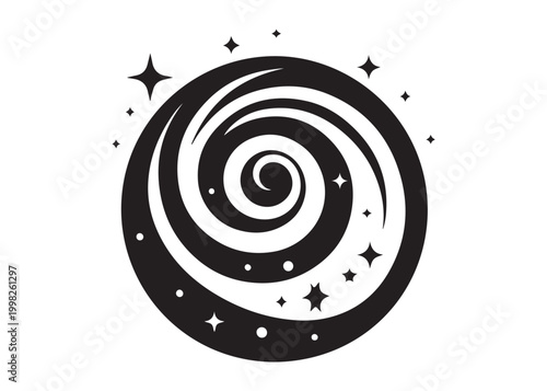 galaxy logo silhouette vector, sparkling galaxy logo silhouette vector illustration, celestial swirl logo silhouette, astronomical sparkle logo silhouette design on white background 