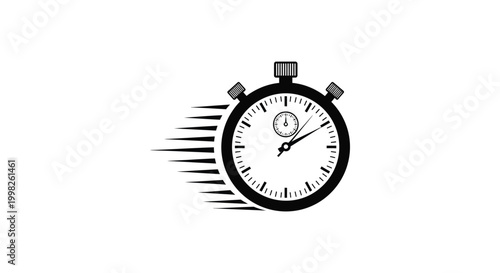 Dynamic vector design showing a classic stopwatch accelerating, symbolizing speed, deadline, and urgency