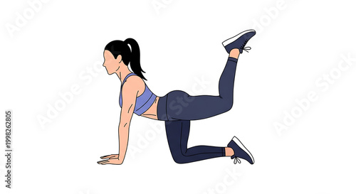Woman doing bird dog exercise, fitness illustration, workout routine, athletic pose