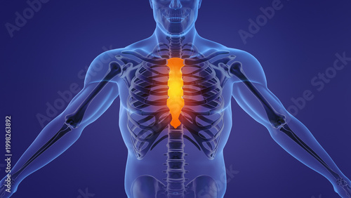 Human anatomy animation showing sternum and ribs