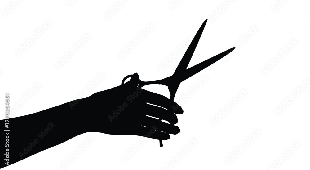 Obraz premium A black silhouette of a hand holding open scissors
