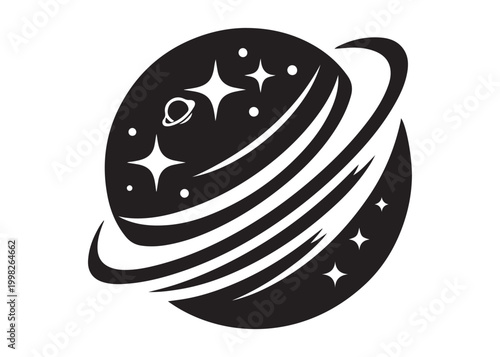 galaxy logo silhouette vector, sparkling galaxy logo silhouette vector illustration, celestial swirl logo silhouette, astronomical sparkle logo silhouette design on white background 