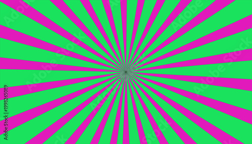 Obraz na plátně Vibrant green and pink sunburst pattern with radial stripes design element
