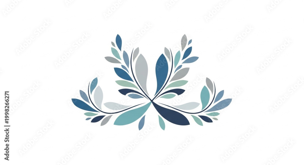 Obraz premium Abstract symmetrical floral design with blue and grey leaves.