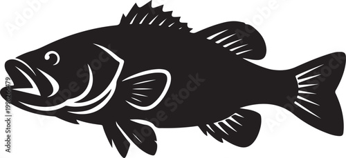 Largemouth Bass Fish Silhouette Vector Illustration: Freshwater Fishing Icon for Anglers and Sports