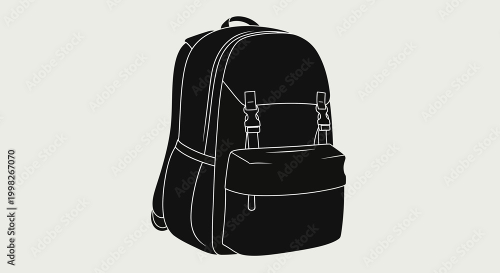 Fototapeta premium Black backpack with white outlines shown.