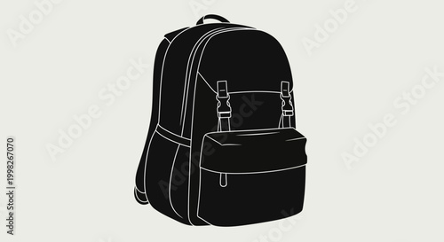 Black backpack with white outlines shown.