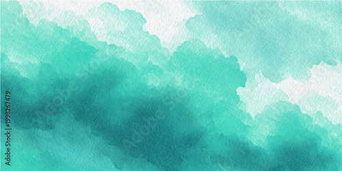 Azure watercolor sky as an abstract watercolor illustration. Blending serene hues of teal, turquoise, and serene shades of cyan into a textured artistic composition, it brings a fresh.