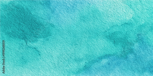 Abstract teal watercolor wash background offers a serene, calming feel. with gradient shades of teal and blue blending together. The texture creates a visually appealing artistic backdrop.