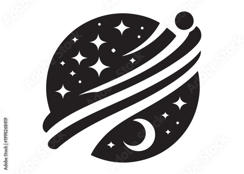 galaxy logo silhouette vector, sparkling galaxy logo silhouette vector illustration, celestial swirl logo silhouette, astronomical sparkle logo silhouette design on white background 