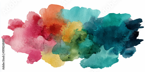 A vibrant watercolor display of blended colors showcases a spectrum of hues, invoking feelings of creativity, imagination, and artistic expression. 