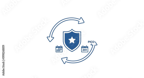 Security shield with calendar icons and protection symbol.