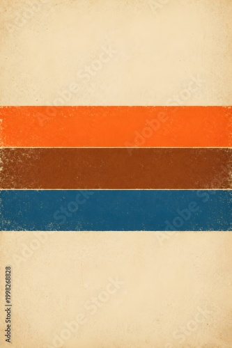 Distressed Retro Stripes Background on Aged Paper - Vintage 70s Geometric Pattern with Orange Brown and Teal Blue - Minimalist Grunge Textured Wallpaper for Nostalgic Poster and Graphic Design