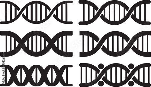 DNA helix structure icons set black double helix molecule gene science research technology abstract symbols.