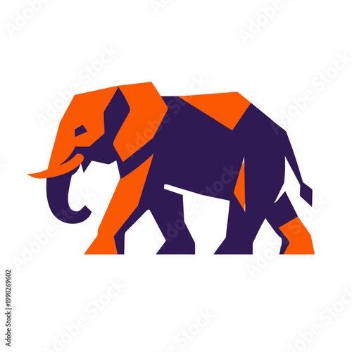 A geometric flat vector design depicting a large walking elephant