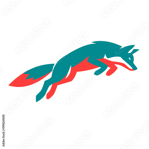 Stylized leaping fox silhouette in a bold duotone vector design