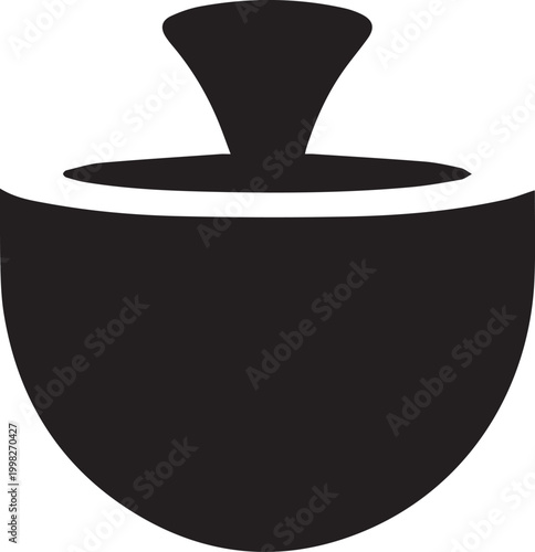 Minimalist sugar bowl or honey pot icon in cad drawing flat vector illustration style, isolated black ceramic container silhouette for kitchen, cooking, and breakfast.