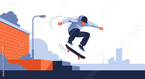 Skateboarder goes to perform tricks on a sunny day