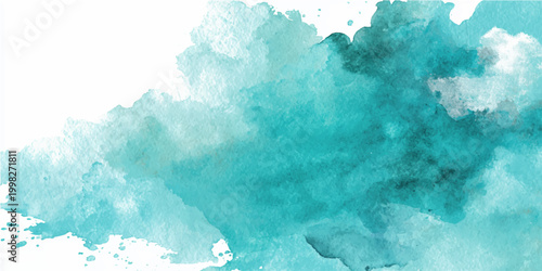 Abstract teal watercolor washes across the image, creating a sense of fluidity and artistic expression. The soft edges and blended tones evoke a serene, dreamy quality.
