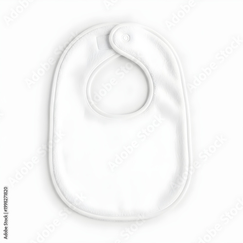 A pristine white baby bib with a loop at the top for hanging, laid flat on a white background.