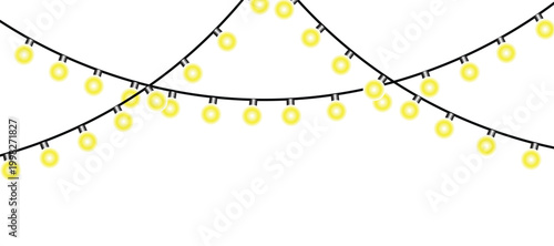 Yellow string lights on black cables  outdoor festive decoration