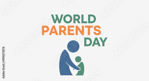 World Parents Day concept with an abstract silhouette of a parent embracing a child on an isolated white background.
