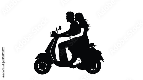 Couple riding a scooter together a romantic black silhouette