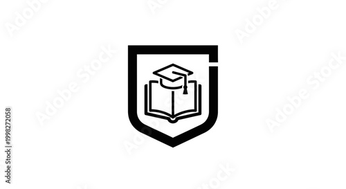 Graduation Cap on Open Book Shield.