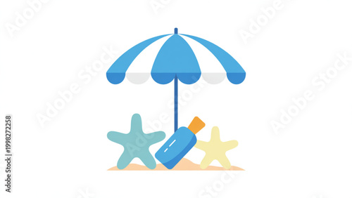 A bright yellow rubber duck with a blue umbrella floating in water surrounded by splashing droplets isolated on transparent background