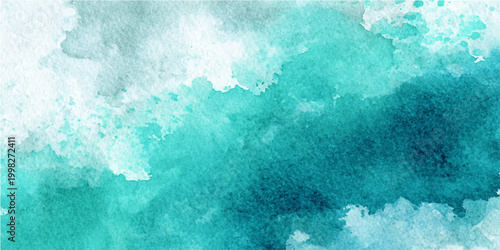 Abstract watercolor art featuring a vibrant blend of teal and turquoise hues, creating a serene and captivating display of fluidity and color.