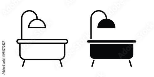 Bath tub icon strokes and flat black vectors. Illustrations EPS10