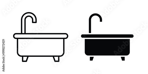Bathtub icon strokes and flat black vectors. Illustrations EPS10