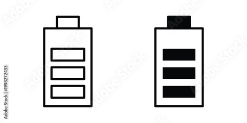 Battery icon strokes and flat black vectors. Illustrations EPS10