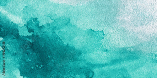 Abstract artwork with shades of teal and azure, painted in a watercolor style, showing artistic strokes. 